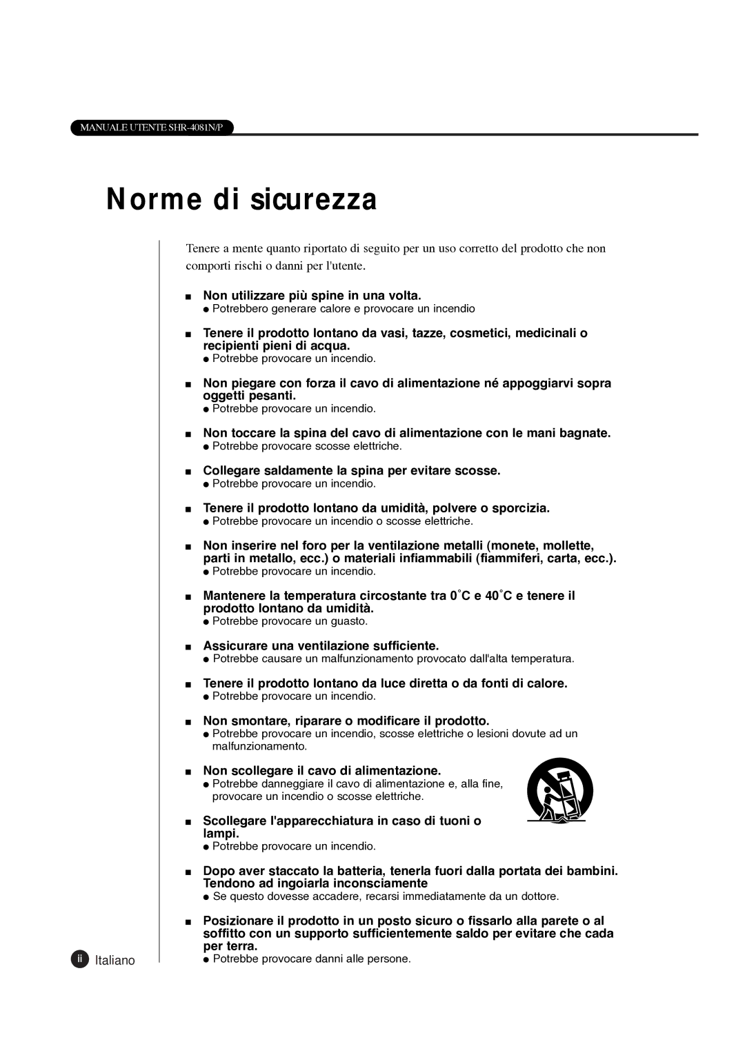 Samsung SHR-4081P manual Norme di sicurezza 