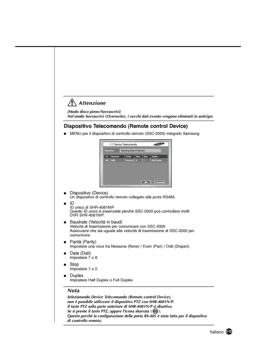 Samsung SHR-4081P manual Dispositivo Telecomando Remote control Device 