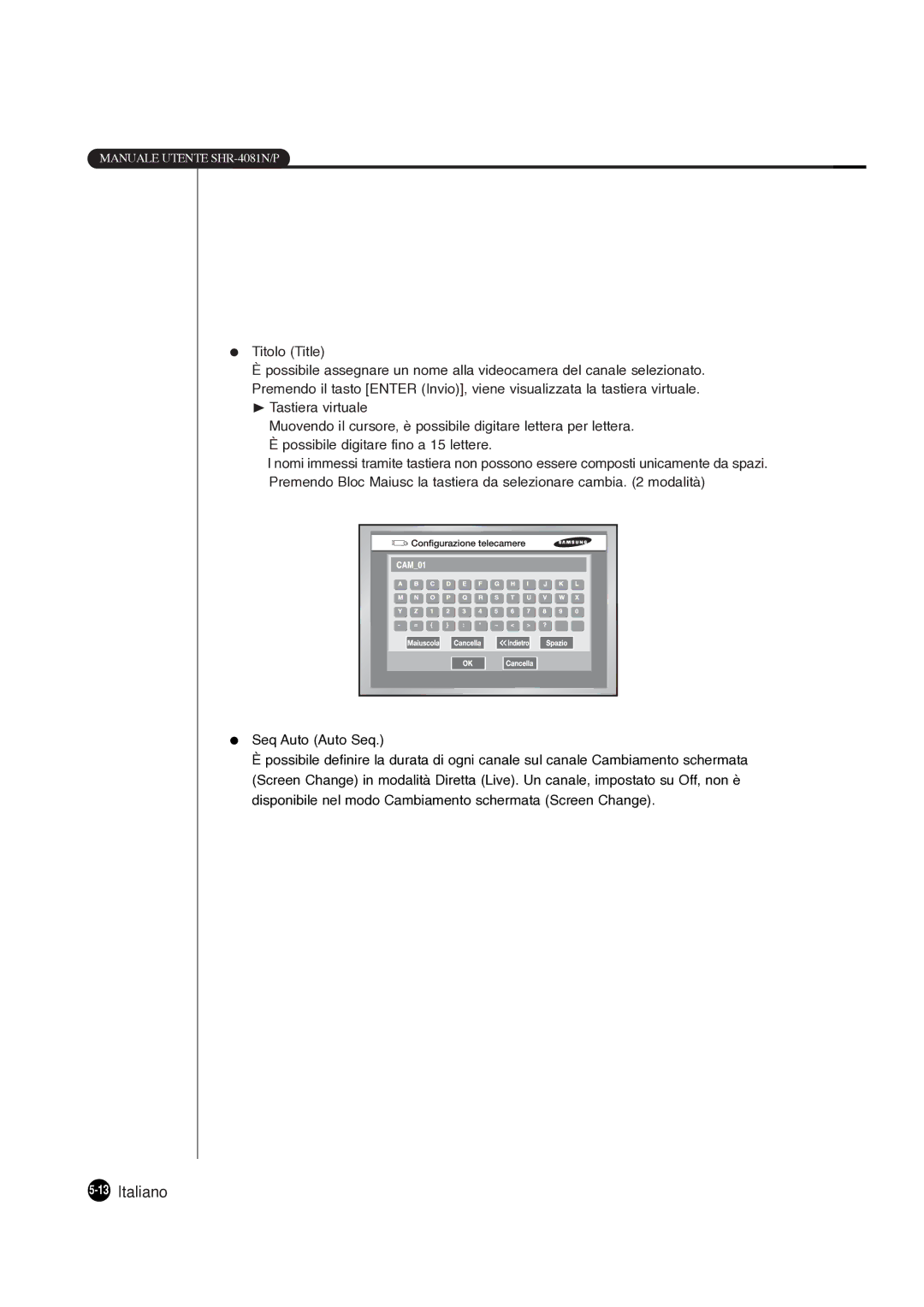 Samsung SHR-4081P manual 13Italiano 