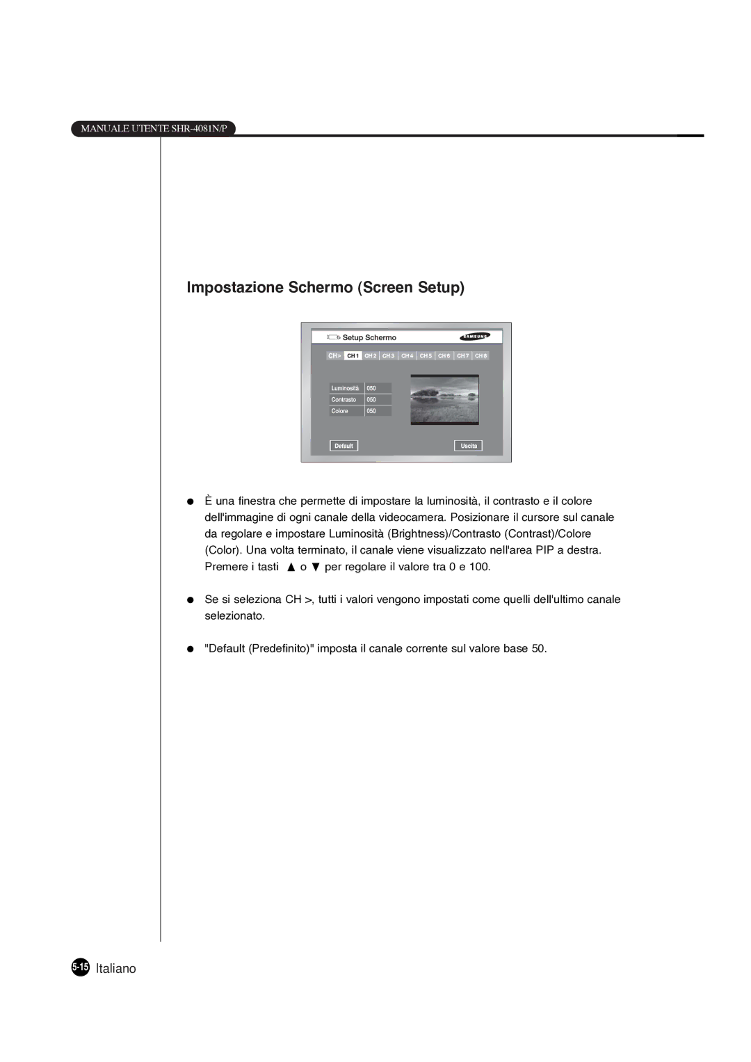 Samsung SHR-4081P manual Impostazione Schermo Screen Setup 