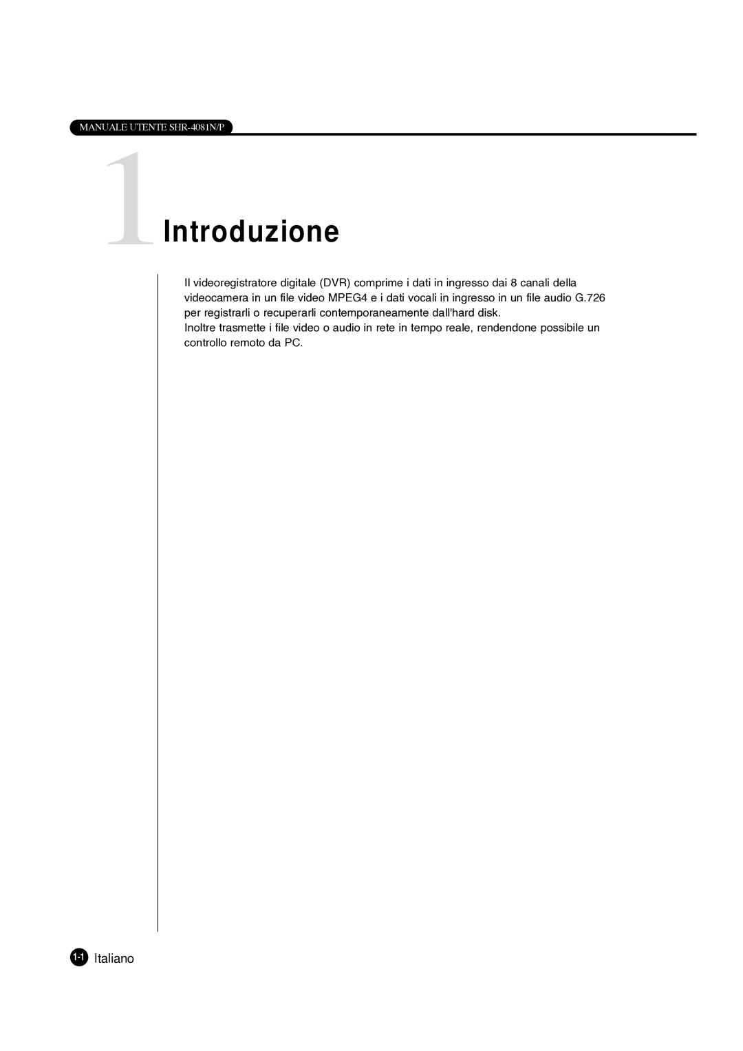 Samsung SHR-4081P manual 1Introduzione, 1Italiano 