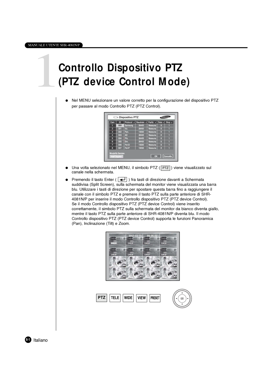 Samsung SHR-4081P manual 1Controllo Dispositivo PTZ PTZ device Control Mode 