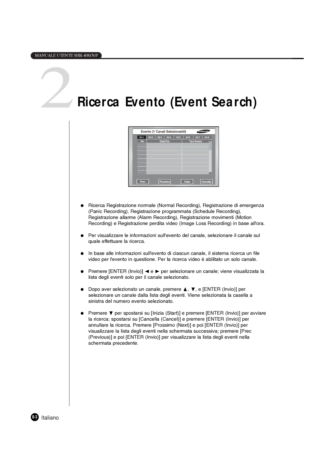 Samsung SHR-4081P manual 2Ricerca Evento Event Search 