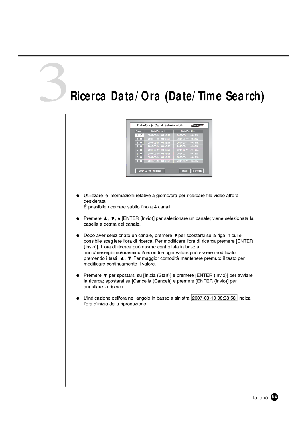 Samsung SHR-4081P manual 3Ricerca Data/Ora Date/Time Search 