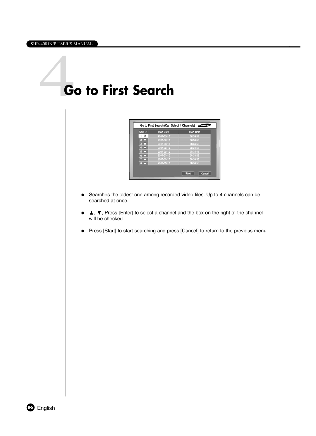 Samsung SHR-4081P manual 4Go to First Search, 5English 