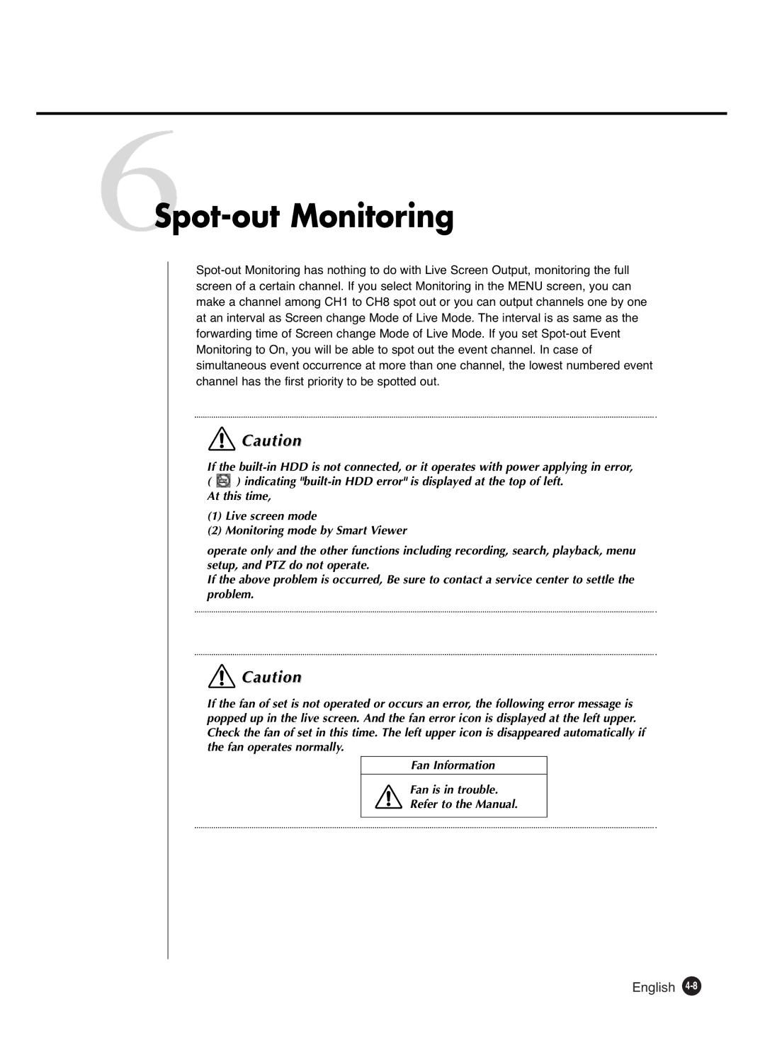 Samsung SHR-4081P manual 6Spot-out Monitoring 