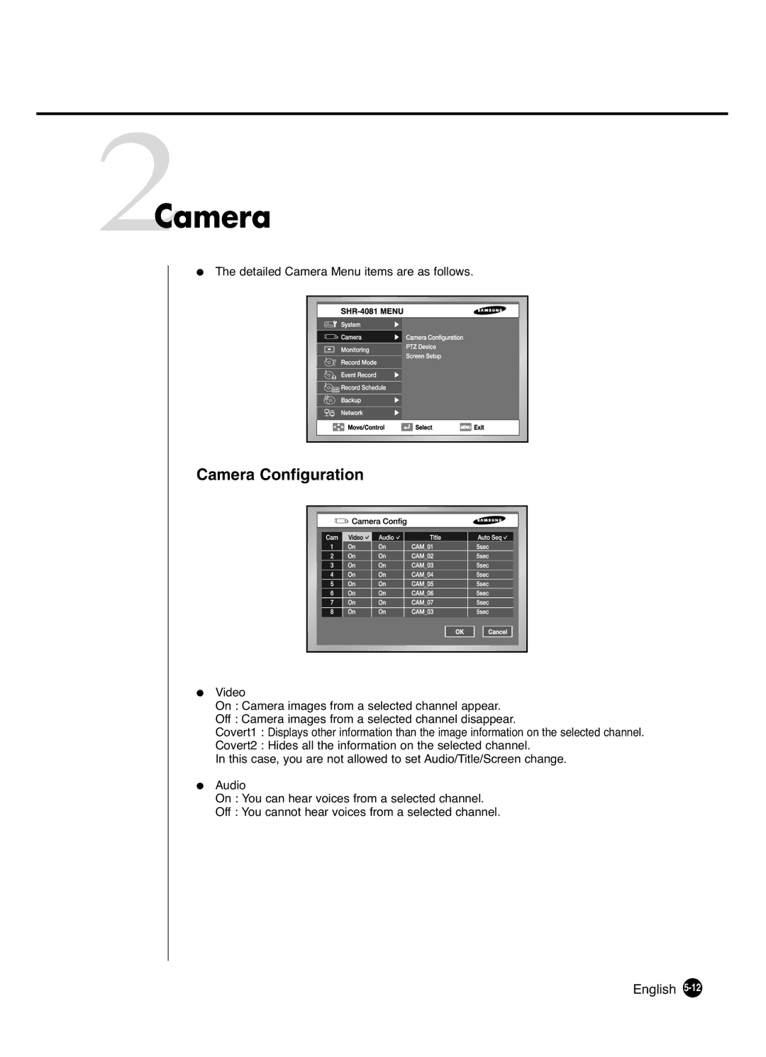 Samsung SHR-4081P manual 2Camera, Camera Configuration 