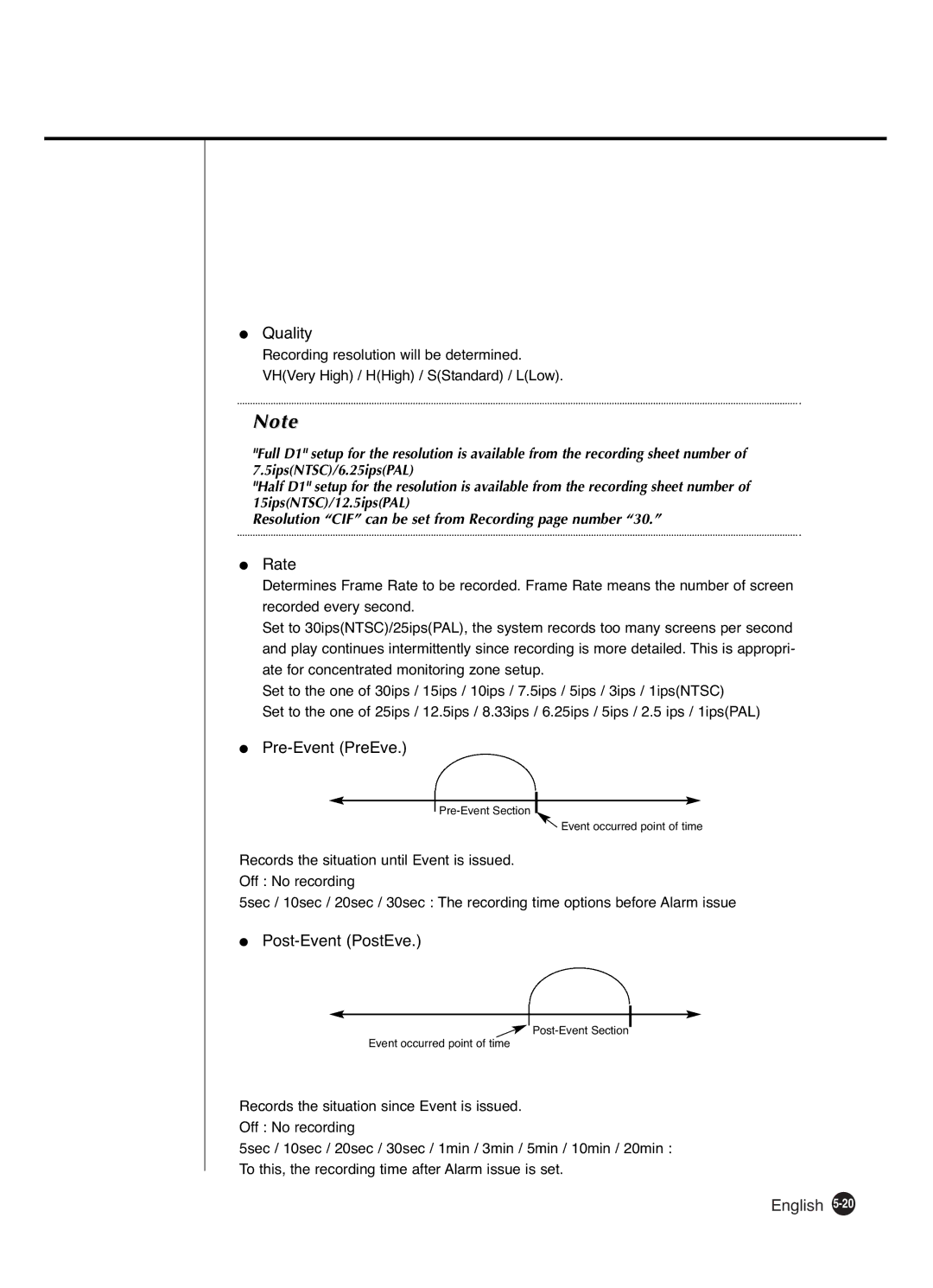 Samsung SHR-4081P manual Quality, Pre-Event PreEve, Post-Event PostEve 