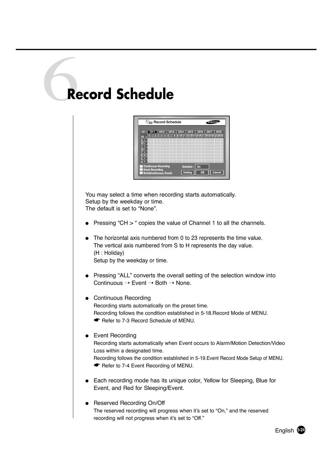 Samsung SHR-4081P manual 6Record Schedule, Event Recording 