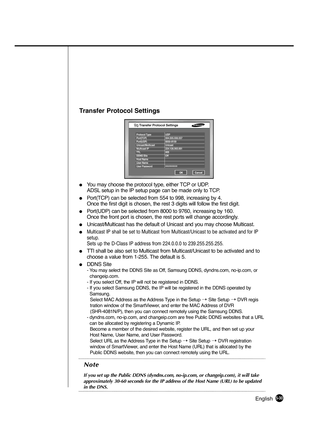 Samsung SHR-4081P manual Transfer Protocol Settings 