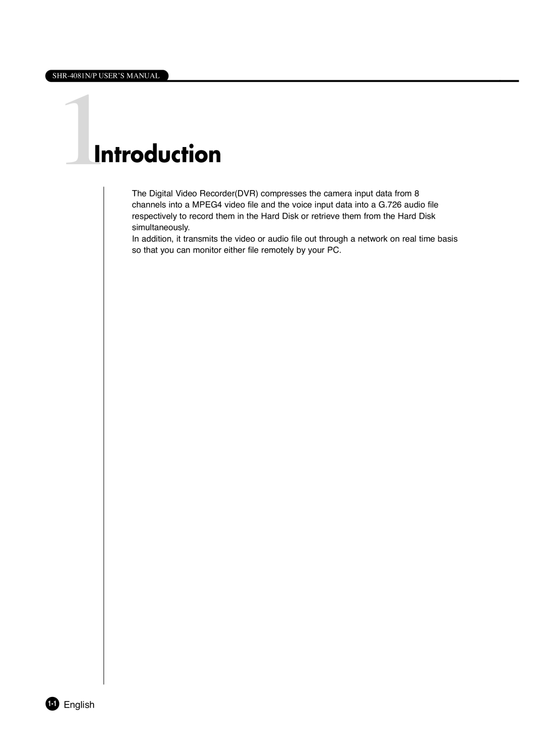 Samsung SHR-4081P manual 1Introduction, 1English 