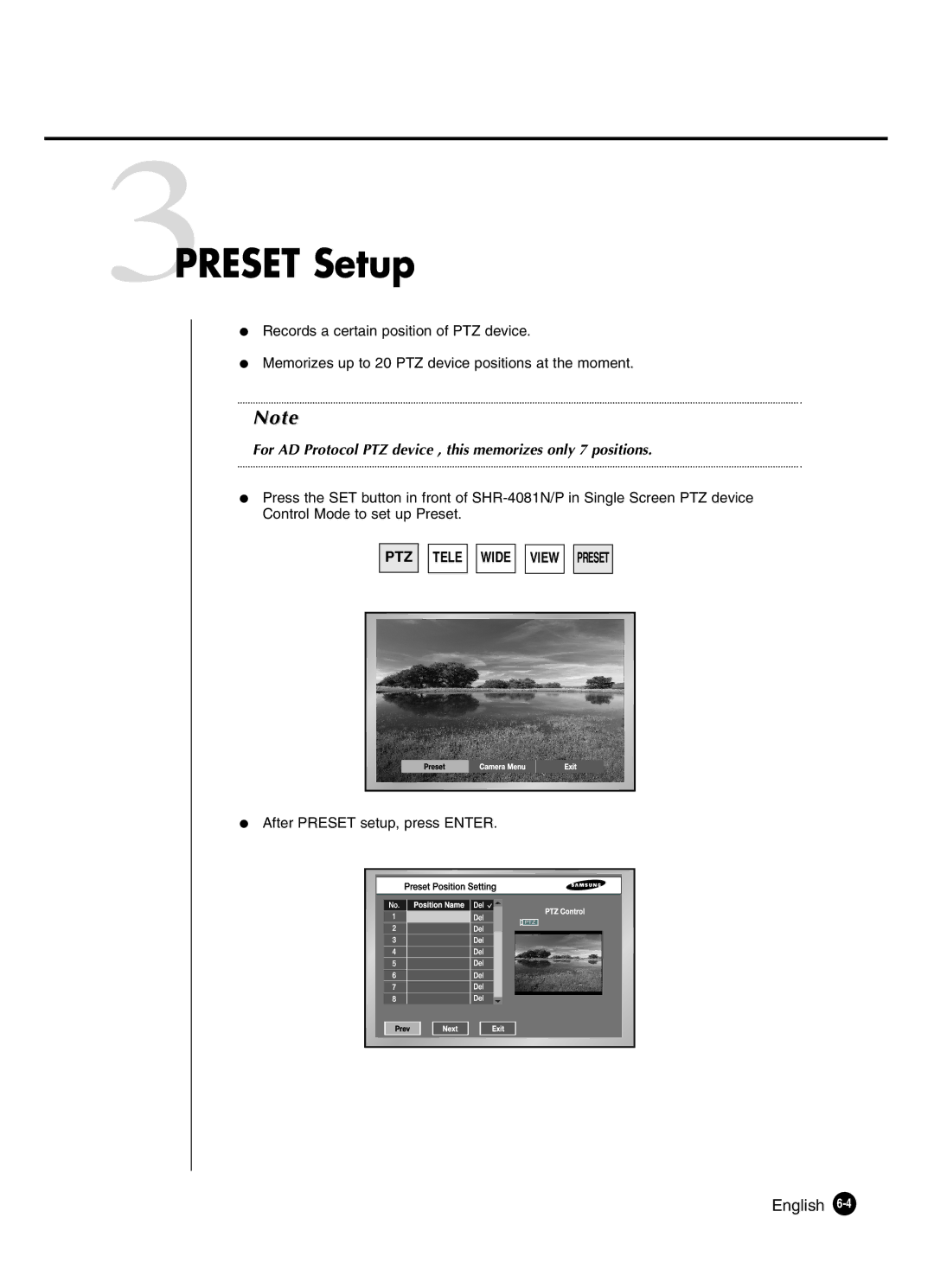 Samsung SHR-4081P manual 3PRESET Setup 