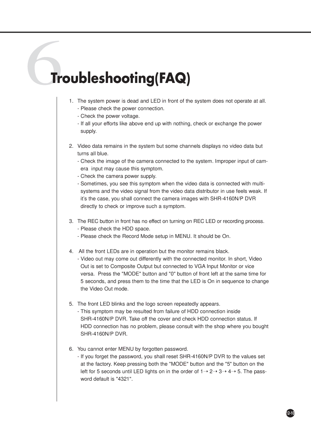 Samsung SHR-4160N, SHR-4160P user manual 6TroubleshootingFAQ 