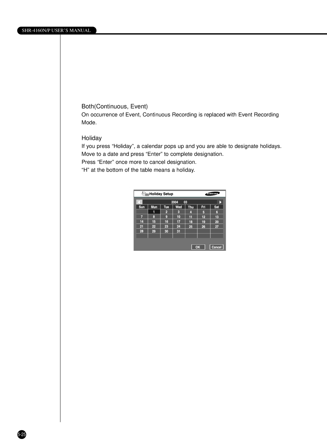 Samsung SHR-4160N, SHR-4160P user manual BothContinuous, Event 