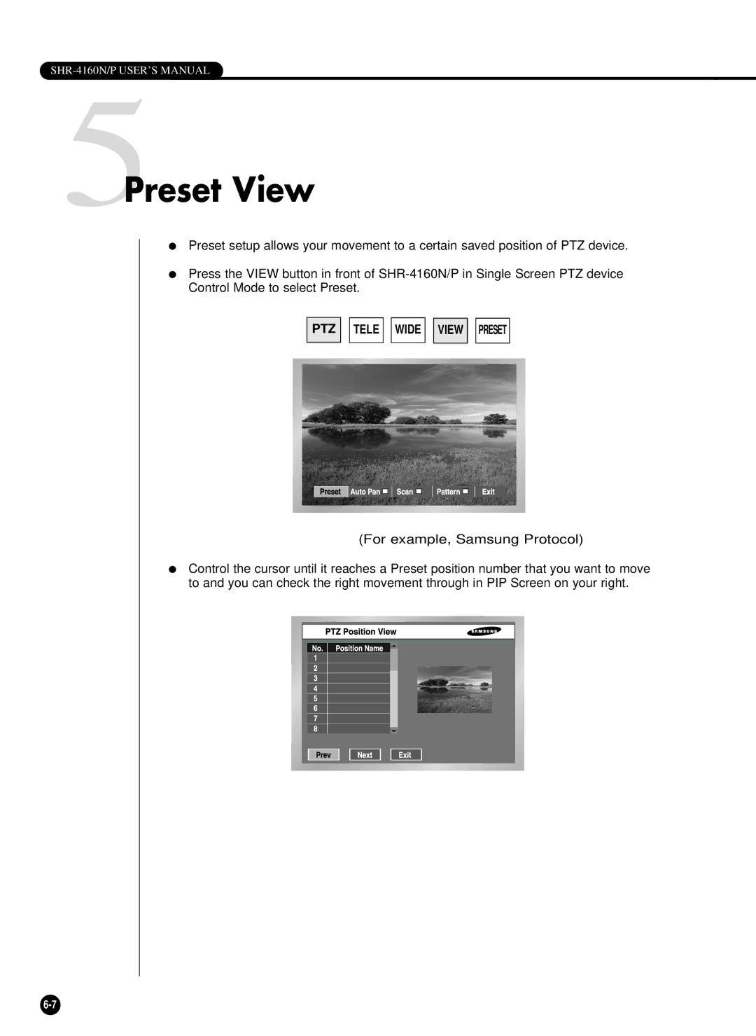 Samsung SHR-4160P, SHR-4160N user manual 5Preset View 