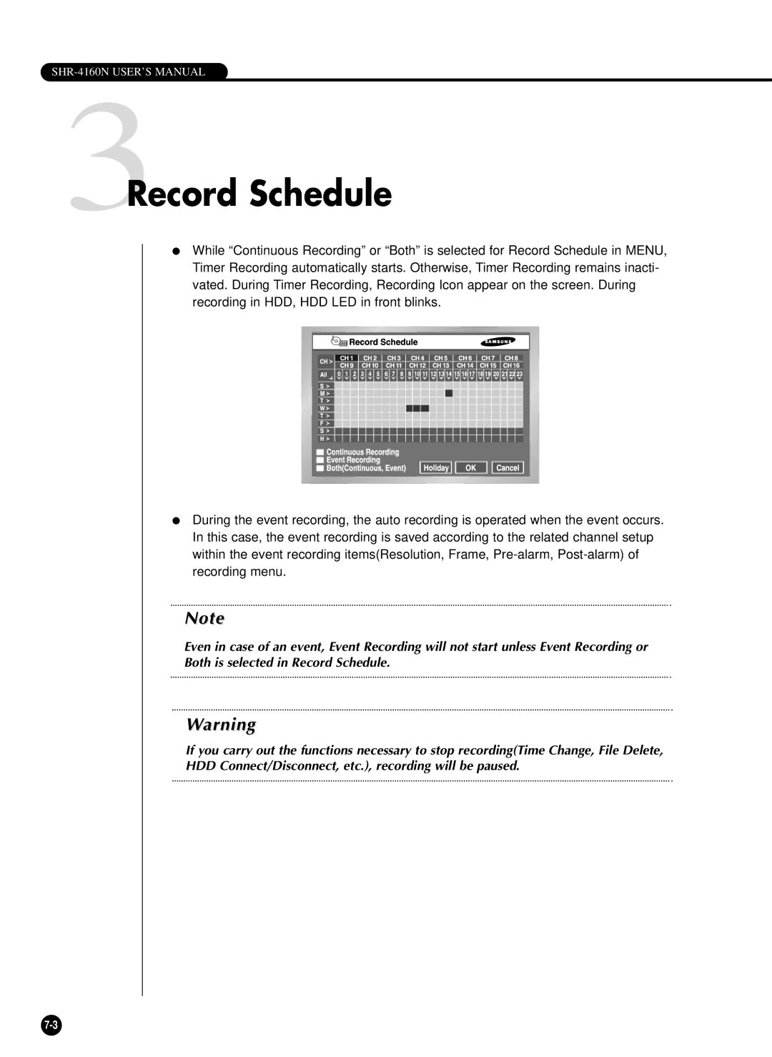 Samsung SHR-4160N, SHR-4160P user manual 3Record Schedule 