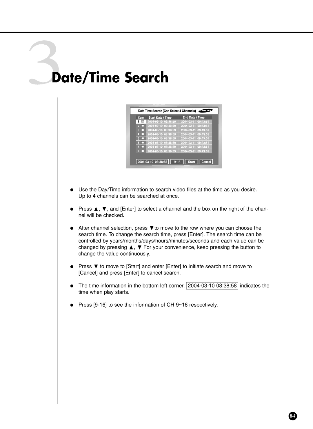 Samsung SHR-4160N, SHR-4160P user manual 3Date/Time Search 