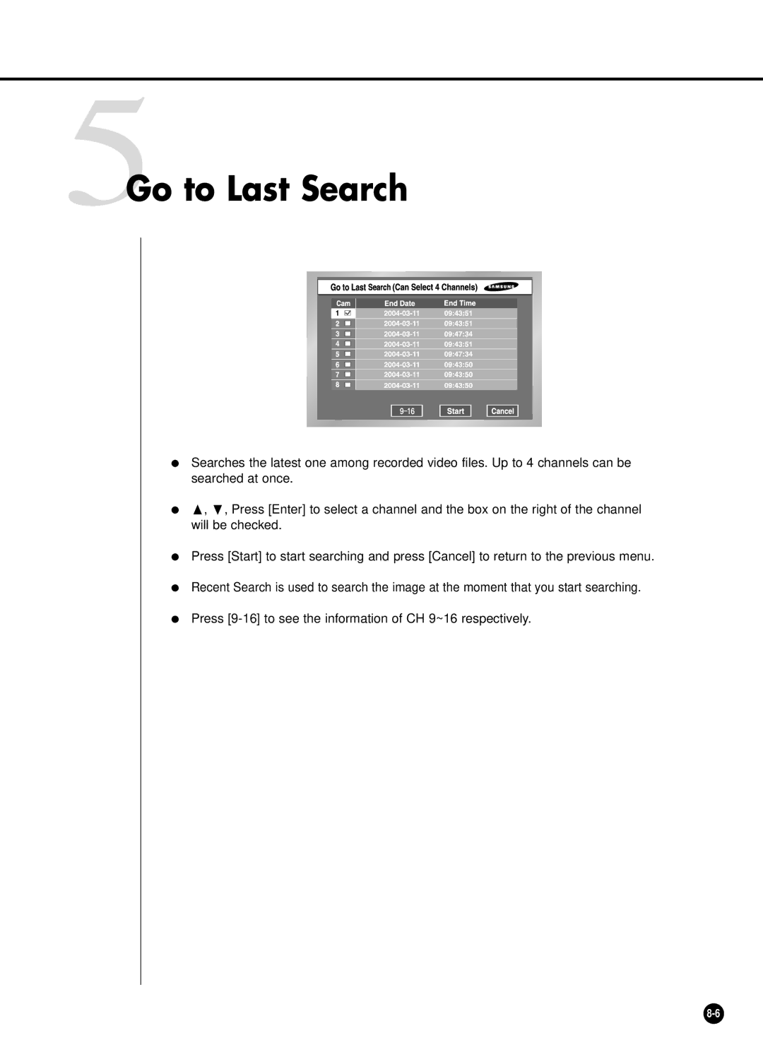 Samsung SHR-4160N, SHR-4160P user manual 5Go to Last Search 