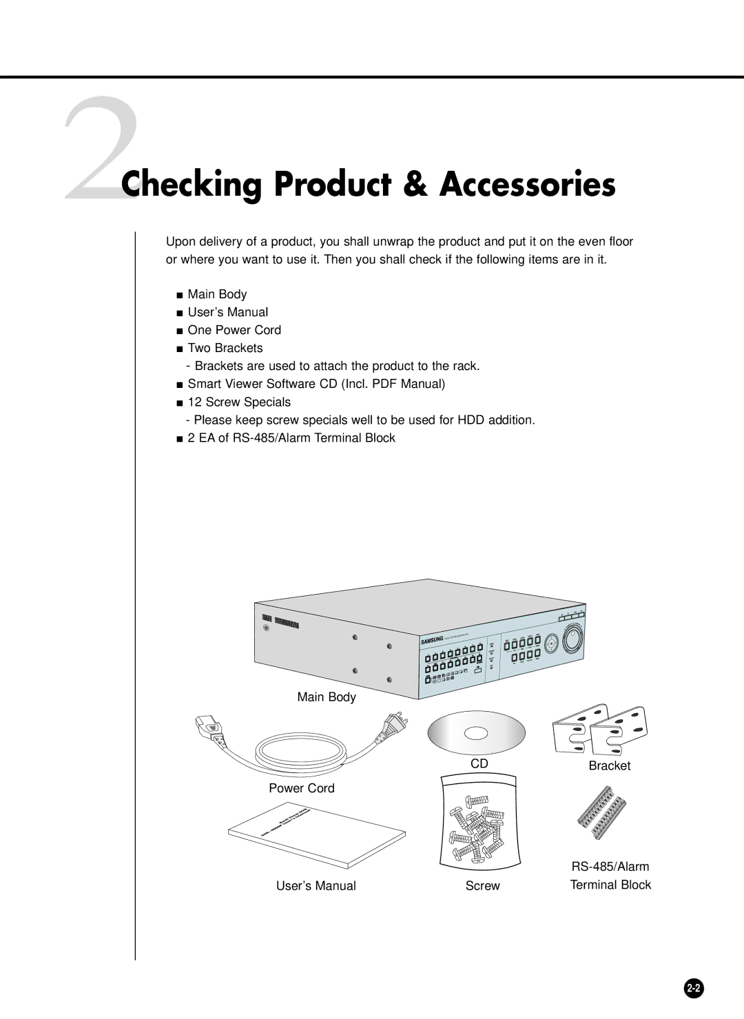 Samsung SHR-4160P/TRK manual 2Checking Product & Accessories 