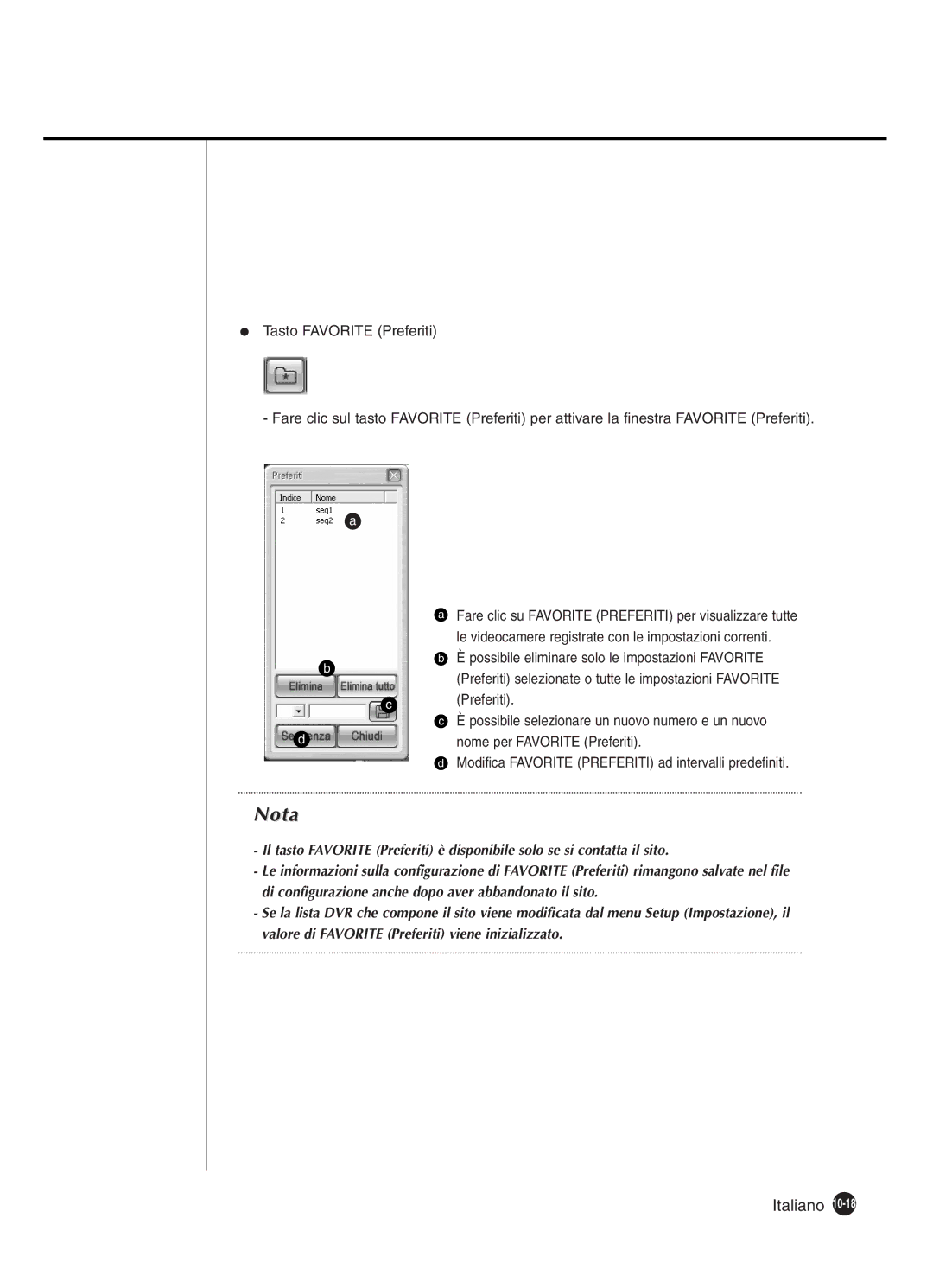 Samsung SHR-4160P manual Modifica Favorite Preferiti ad intervalli predefiniti 