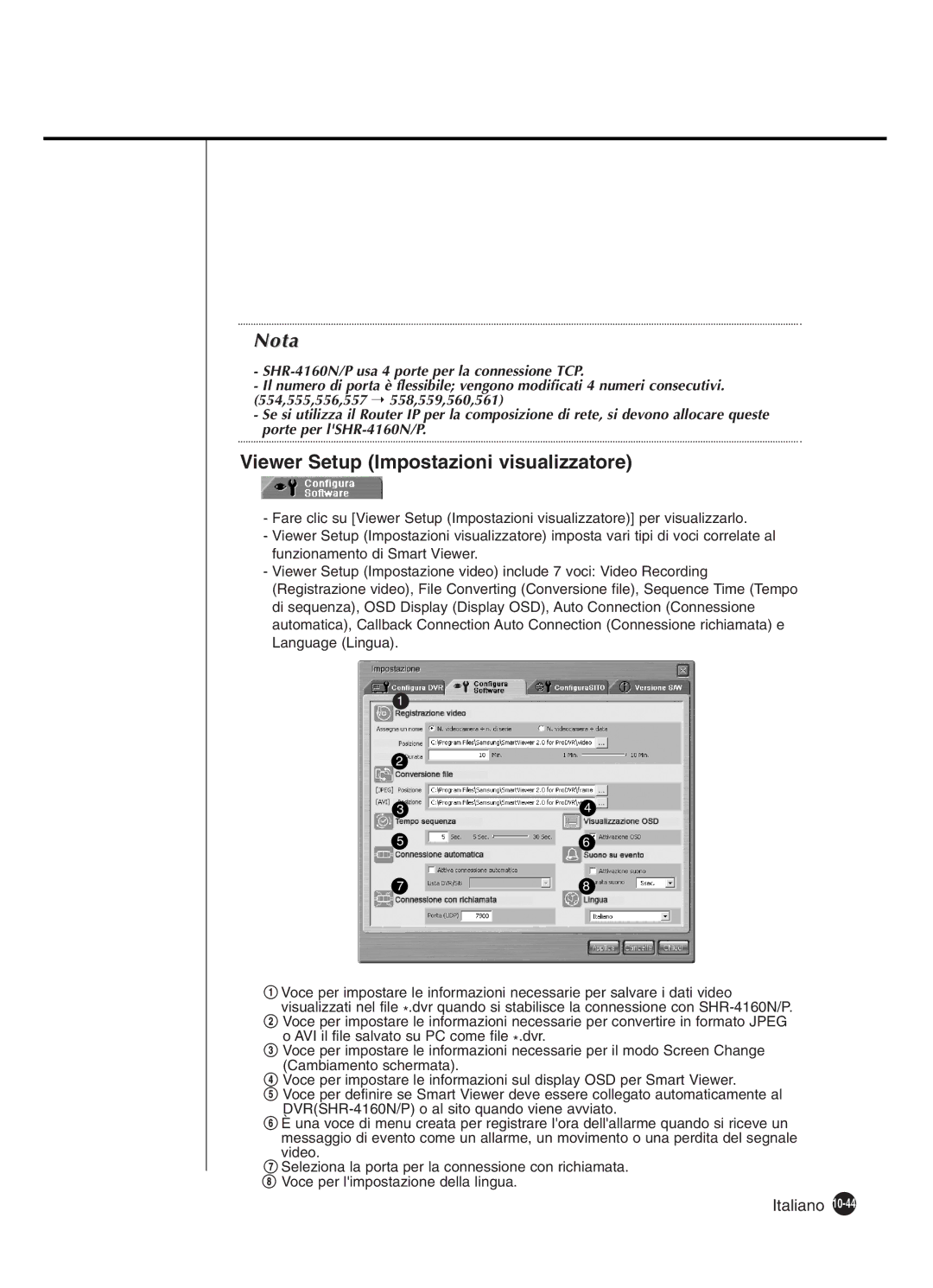 Samsung SHR-4160P manual Viewer Setup Impostazioni visualizzatore 