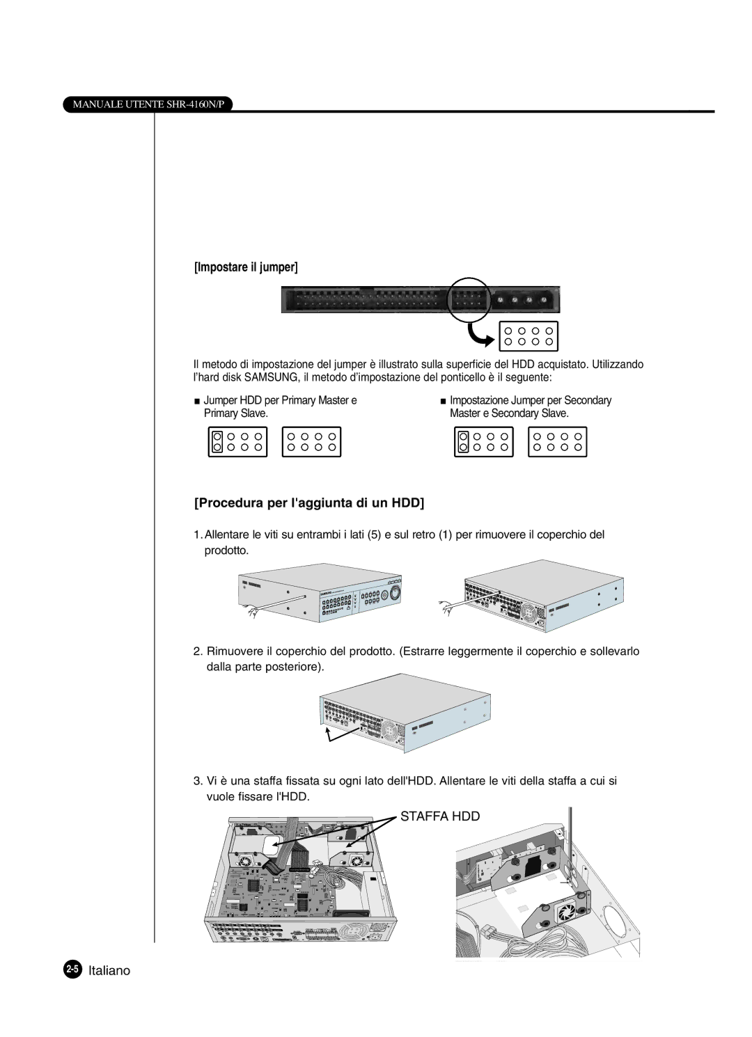 Samsung SHR-4160P manual Impostare il jumper, Jumper HDD per Primary Master e Primary Slave 