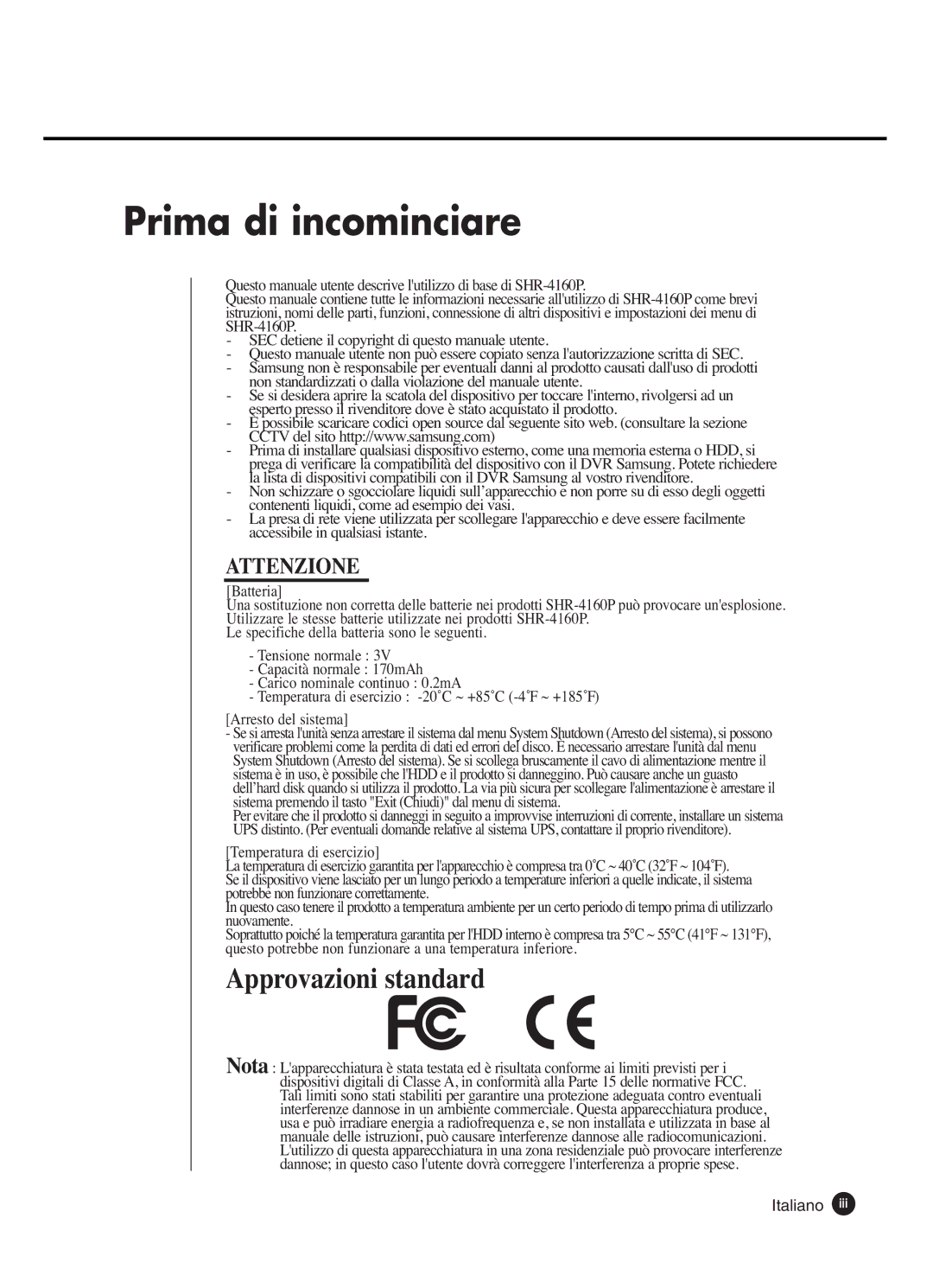 Samsung SHR-4160P manual Prima di incominciare, Italiano 