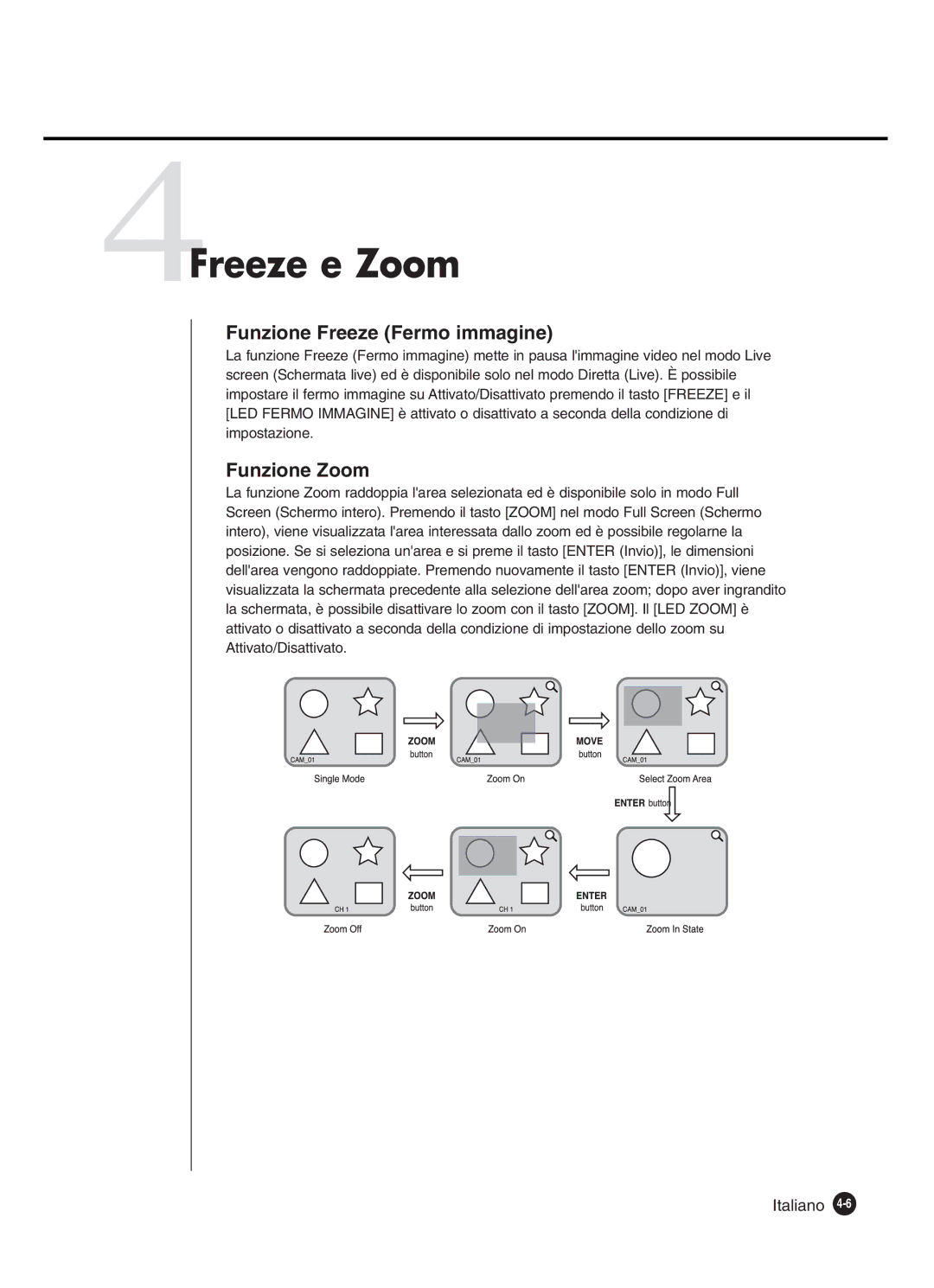 Samsung SHR-4160P manual 4Freeze e Zoom, Funzione Freeze Fermo immagine, Funzione Zoom 