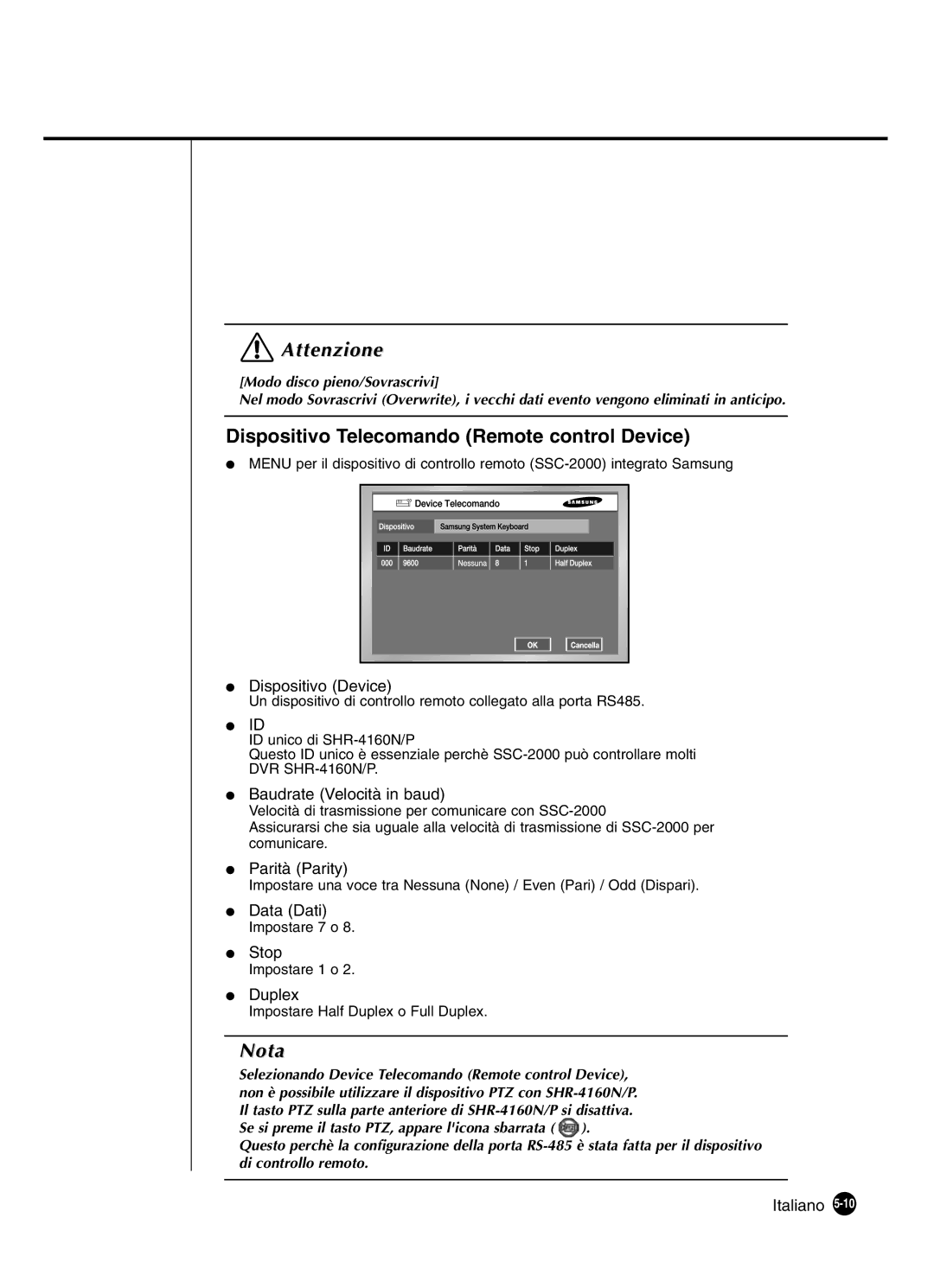 Samsung SHR-4160P manual Dispositivo Telecomando Remote control Device 