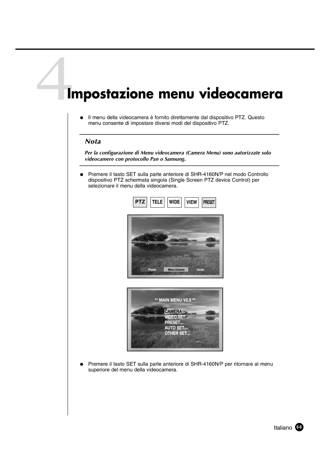 Samsung SHR-4160P manual 4Impostazione menu videocamera 