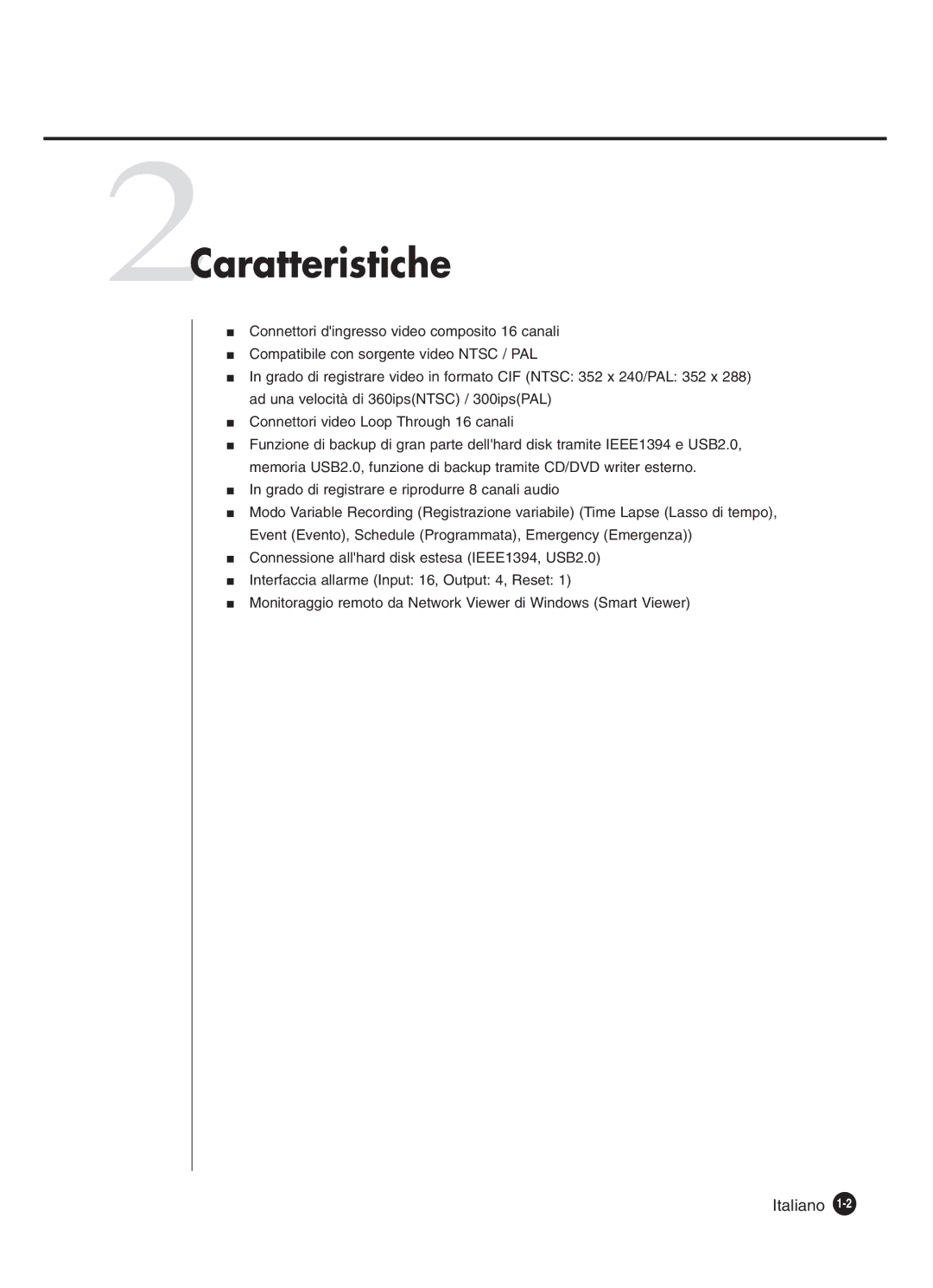 Samsung SHR-4160P manual 2Caratteristiche, Italiano 