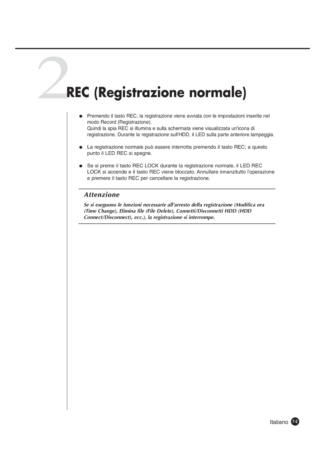 Samsung SHR-4160P manual 2REC Registrazione normale, Italiano 