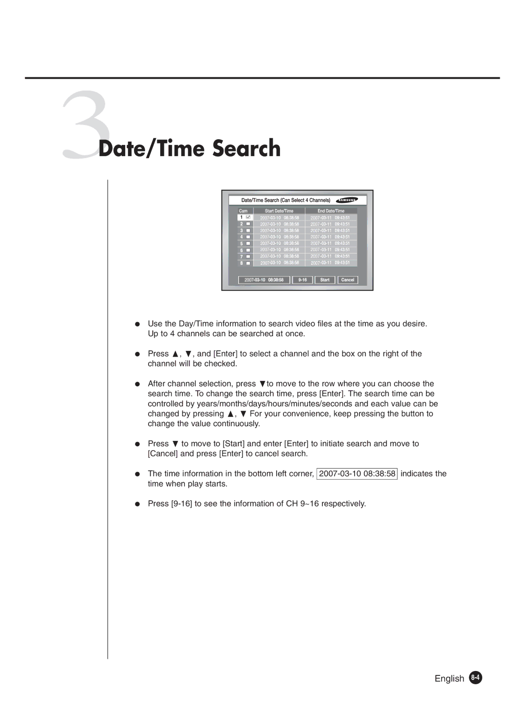 Samsung SHR-4160P manual 3Date/Time Search 