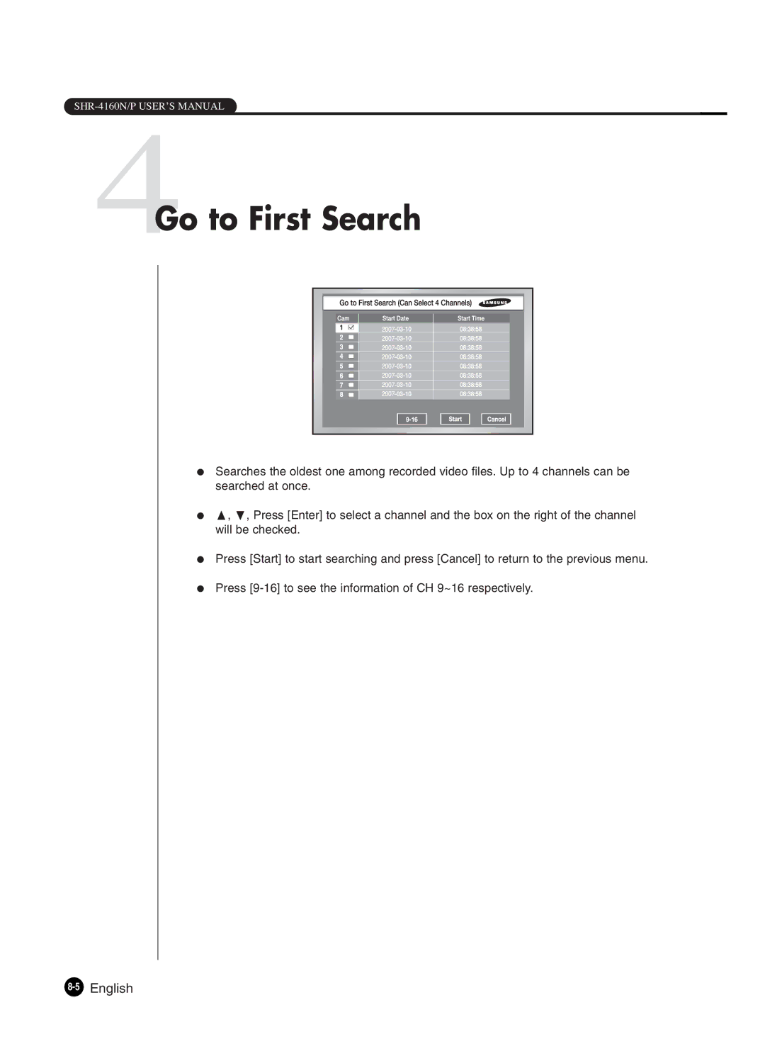 Samsung SHR-4160P manual 4Go to First Search, 5English 