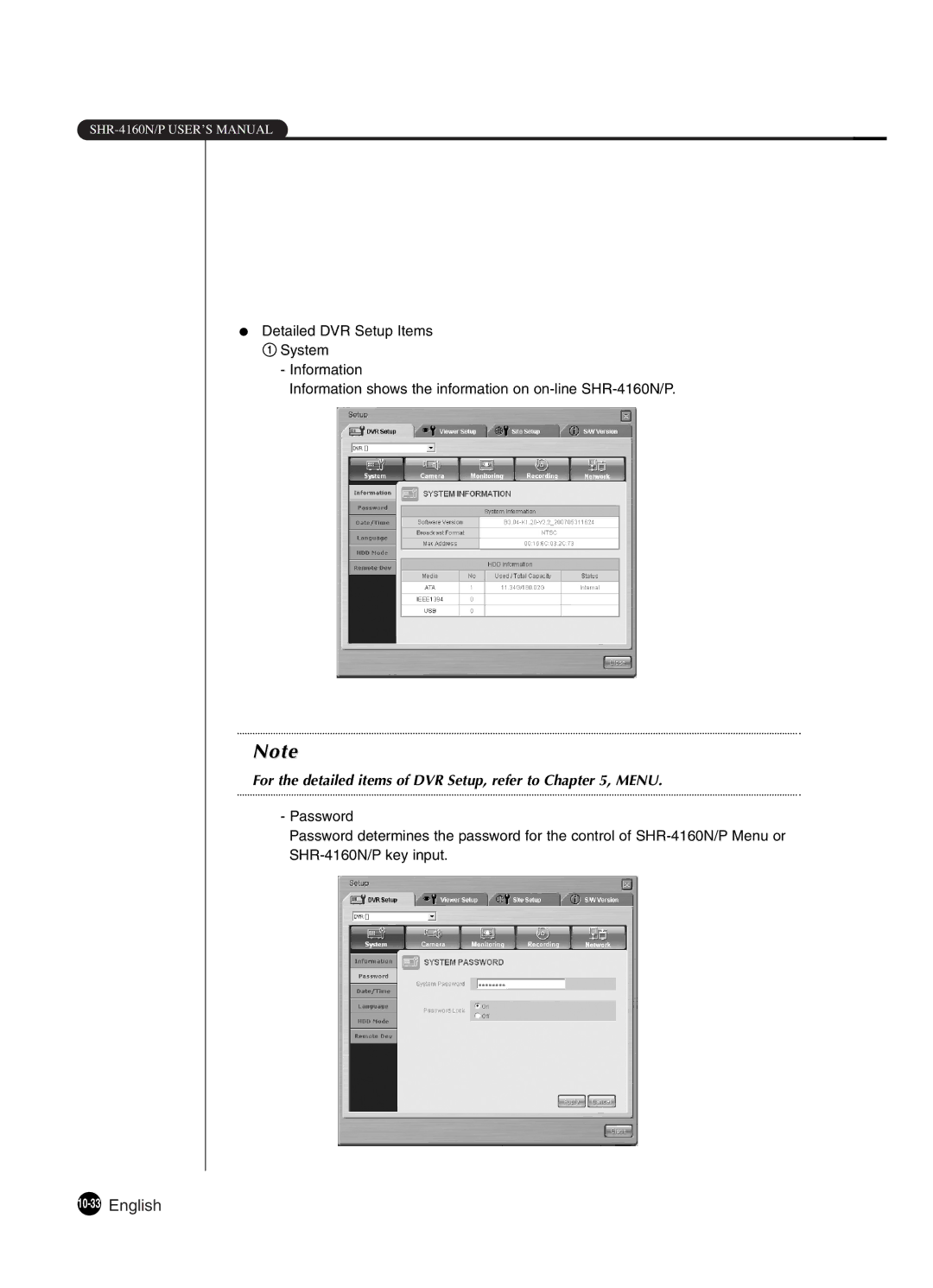 Samsung SHR-4160P manual 10-33English, For the detailed items of DVR Setup, refer to , Menu 