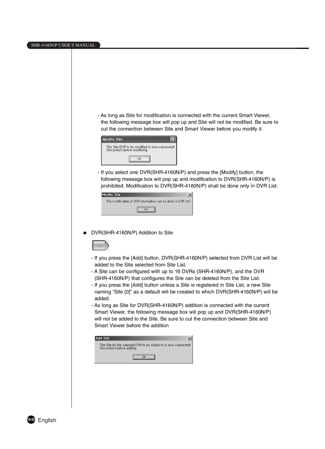 Samsung SHR-4160P manual 10-55English 