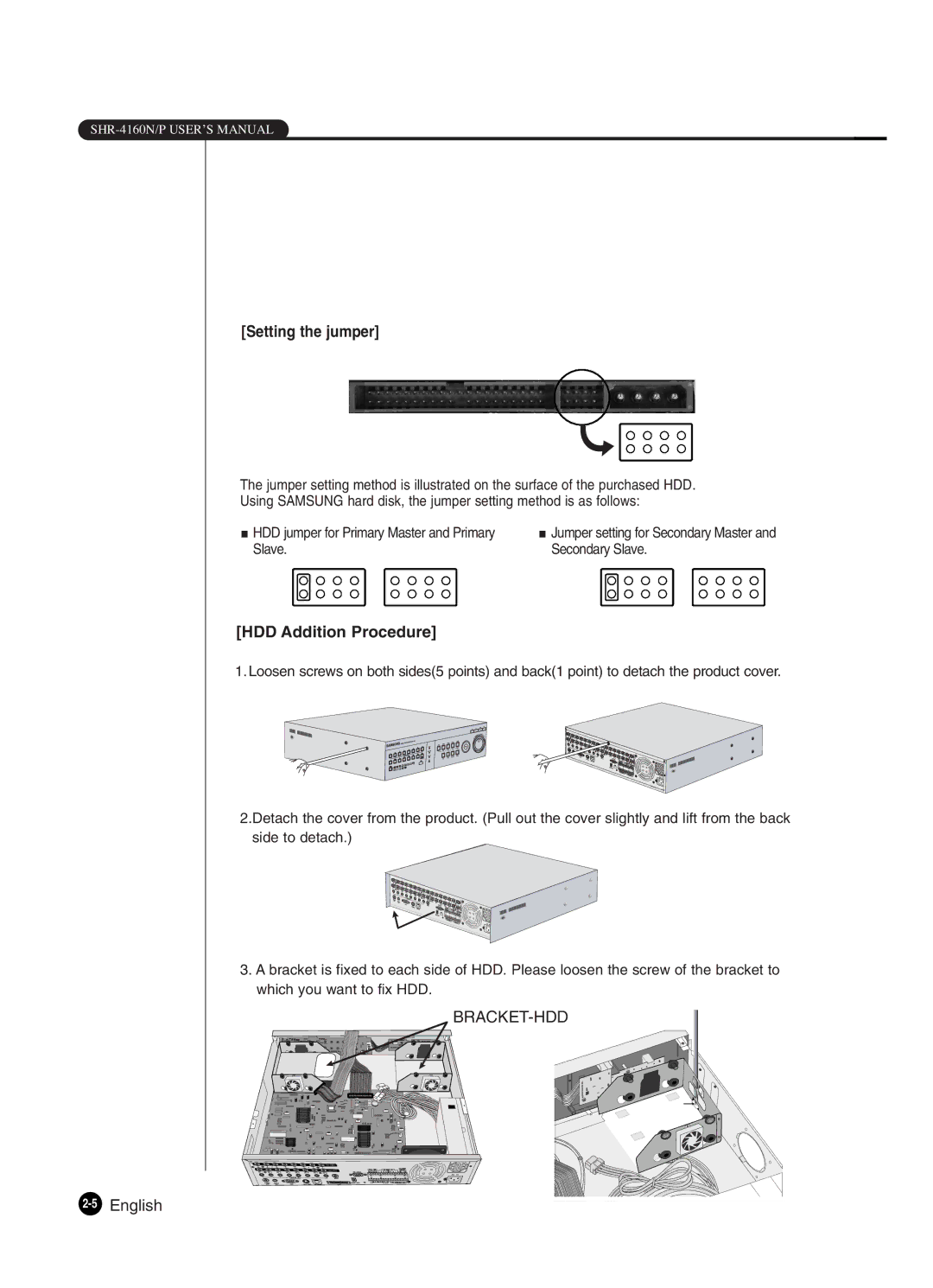 Samsung SHR-4160P manual Setting the jumper, 5English 