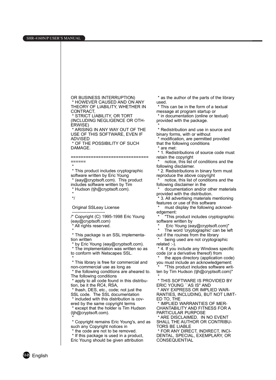 Samsung SHR-4160P manual 12-25English 