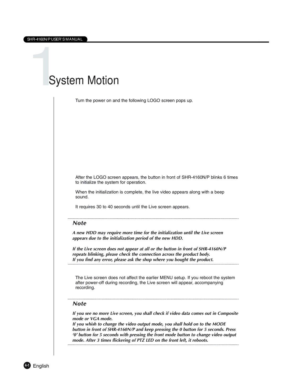 Samsung SHR-4160P manual 1System Motion, 1English 