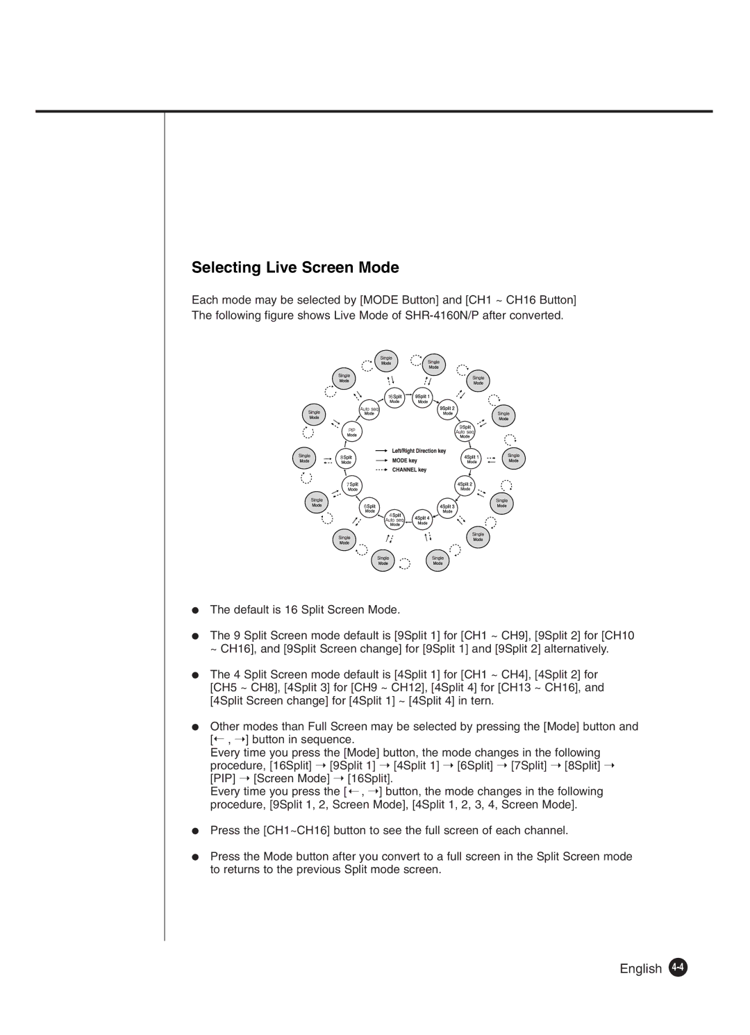 Samsung SHR-4160P manual Selecting Live Screen Mode 