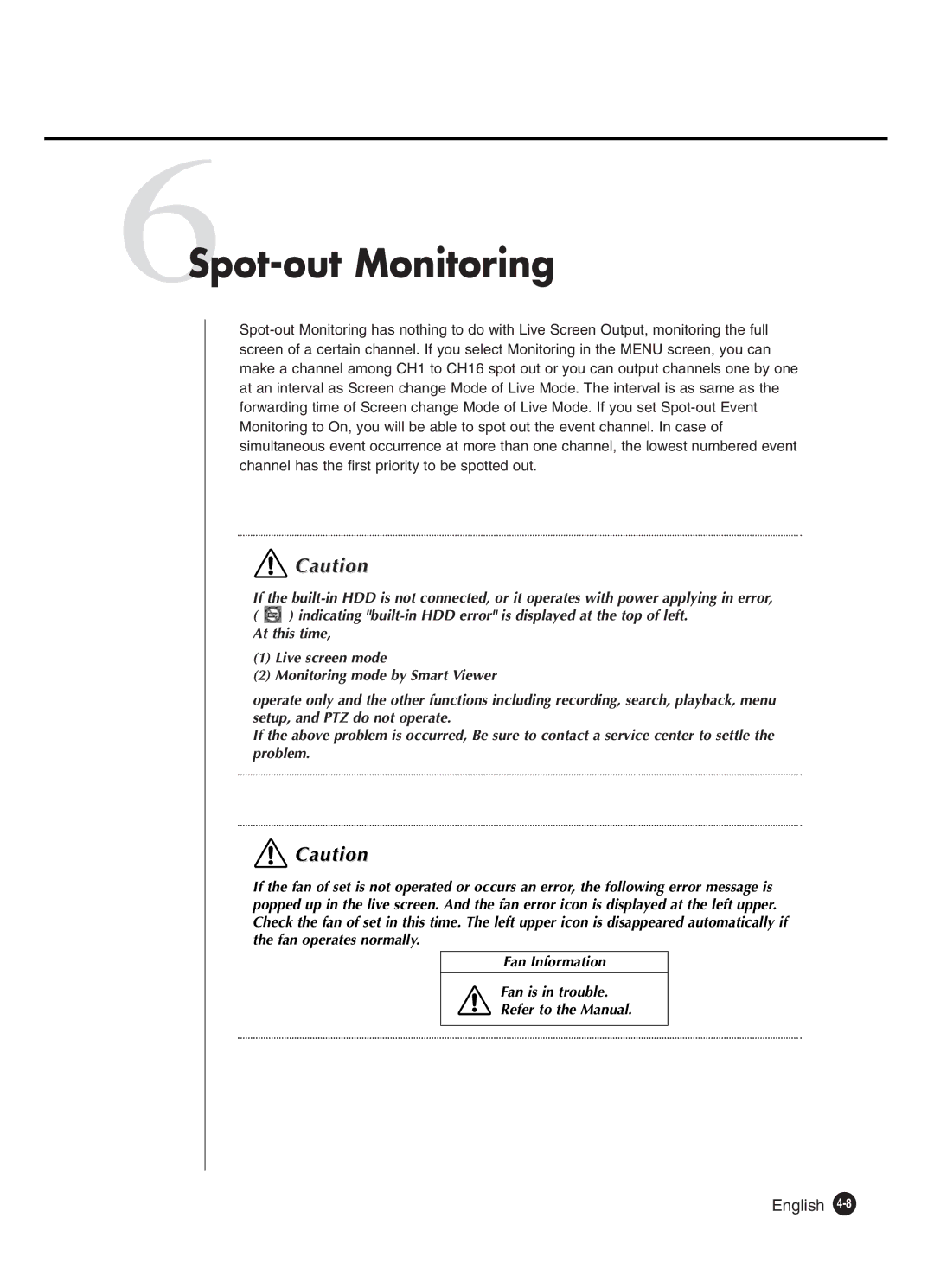 Samsung SHR-4160P manual 6Spot-out Monitoring 