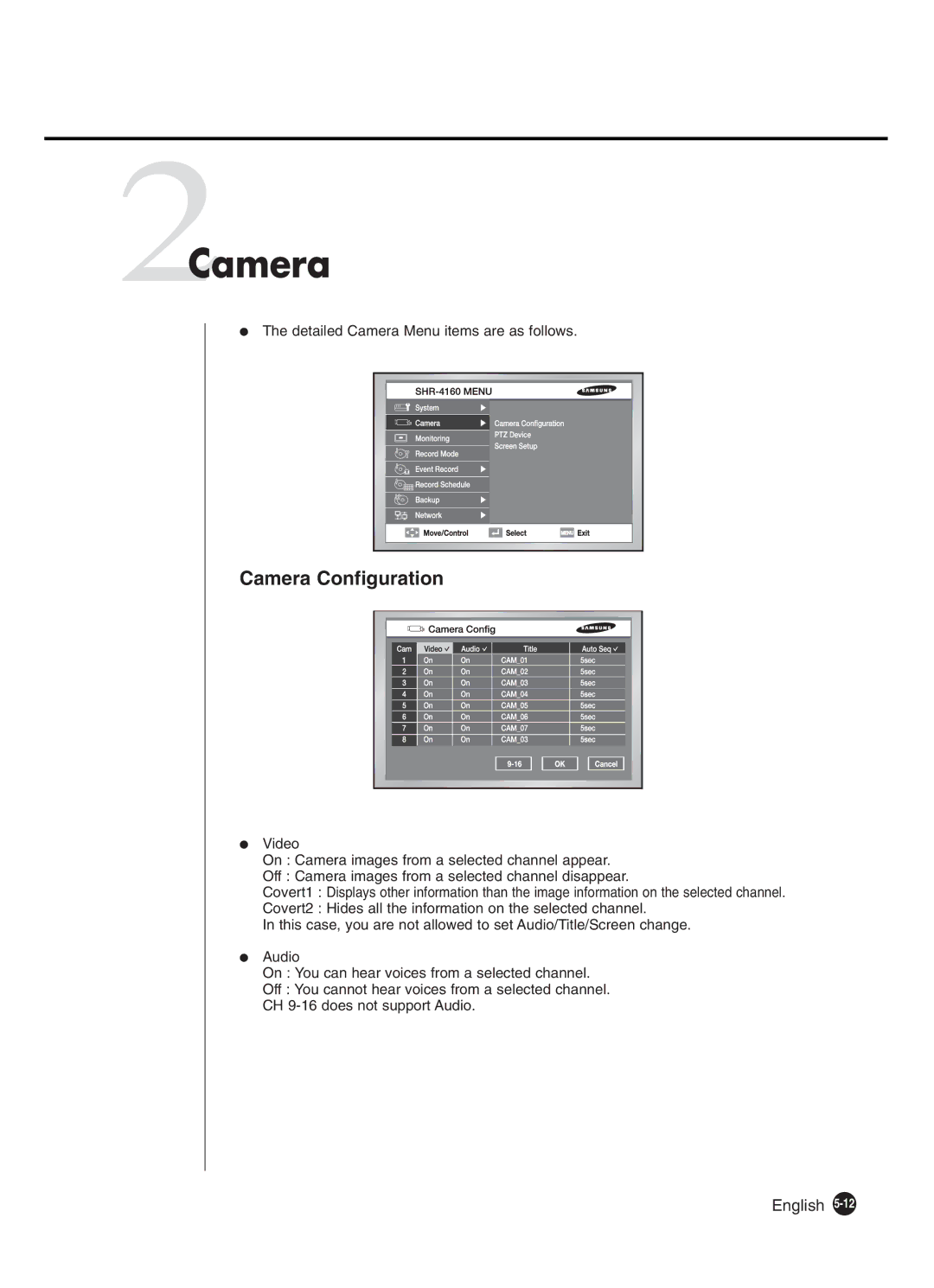 Samsung SHR-4160P manual 2Camera, Camera Configuration 