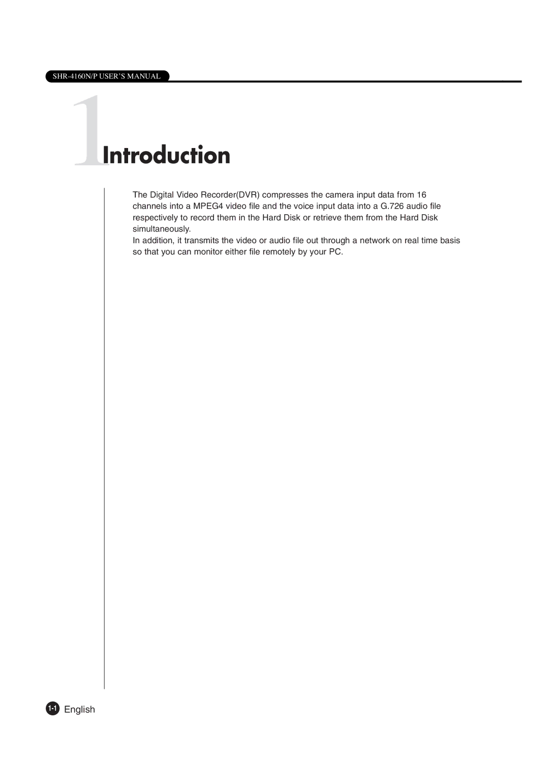 Samsung SHR-4160P manual 1Introduction, 1English 
