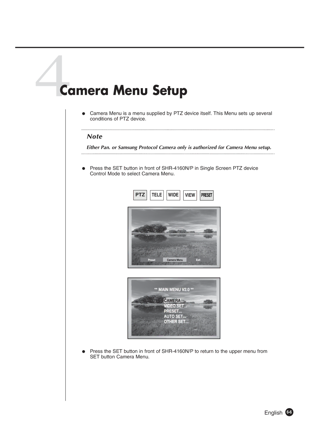 Samsung SHR-4160P manual 4Camera Menu Setup, English 