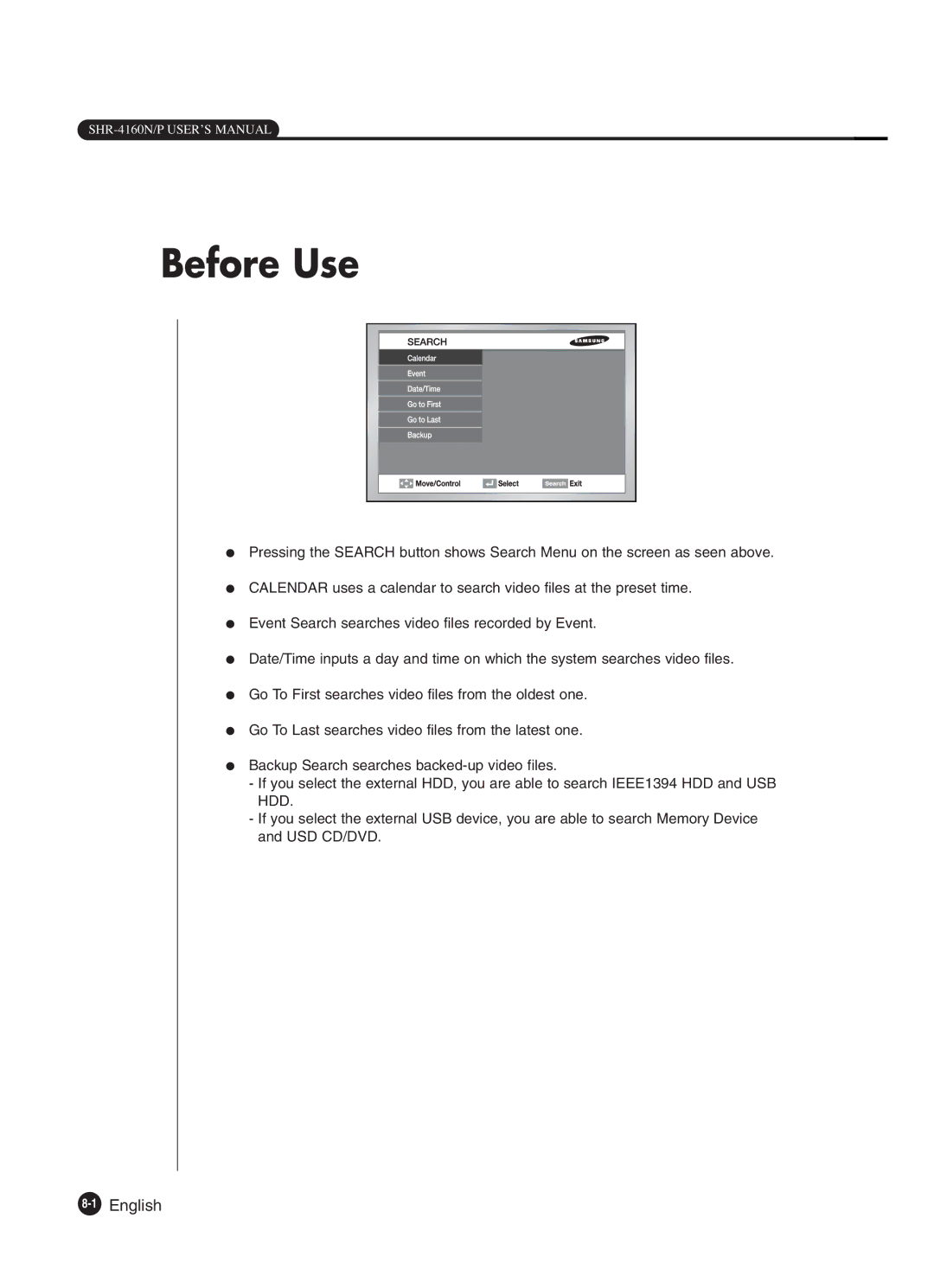 Samsung SHR-4160P manual Before Use, 1English 