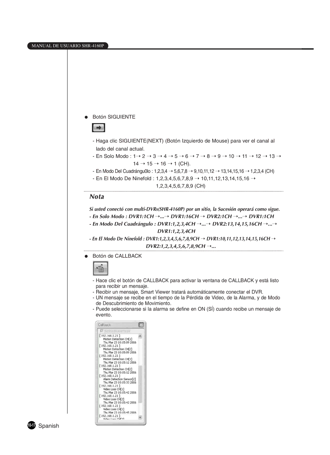 Samsung SHR-4160P manual 10-17Spanish 