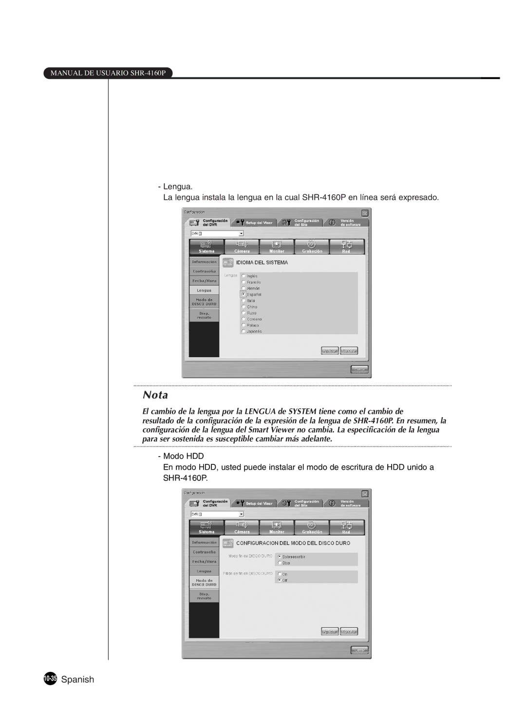 Samsung SHR-4160P manual 10-35Spanish 