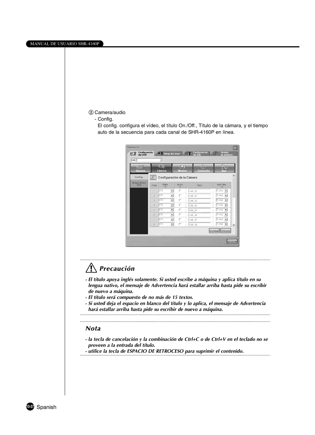 Samsung SHR-4160P manual 10-37Spanish 