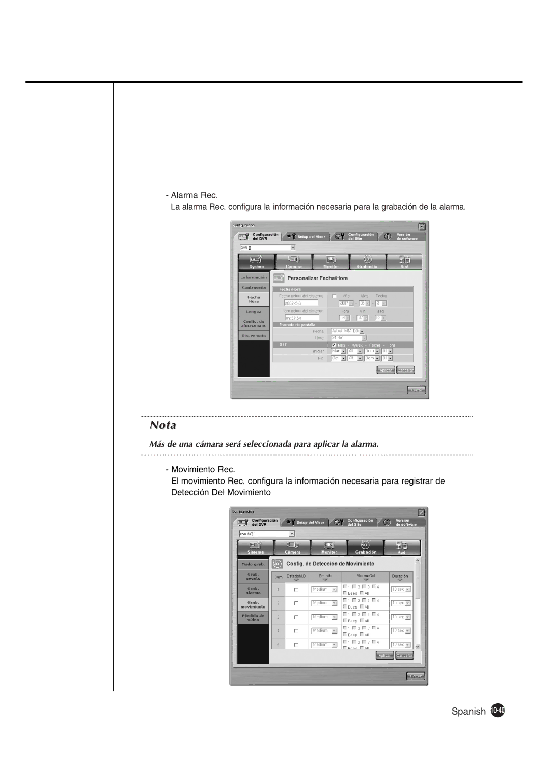 Samsung SHR-4160P manual Más de una cámara será seleccionada para aplicar la alarma 