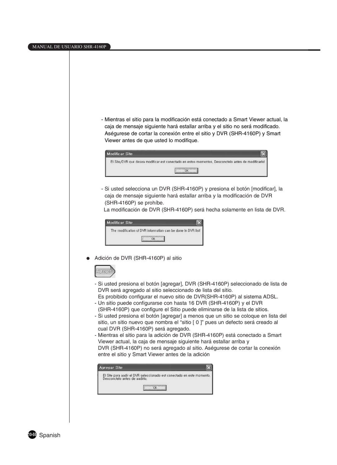 Samsung SHR-4160P manual 10-55Spanish 